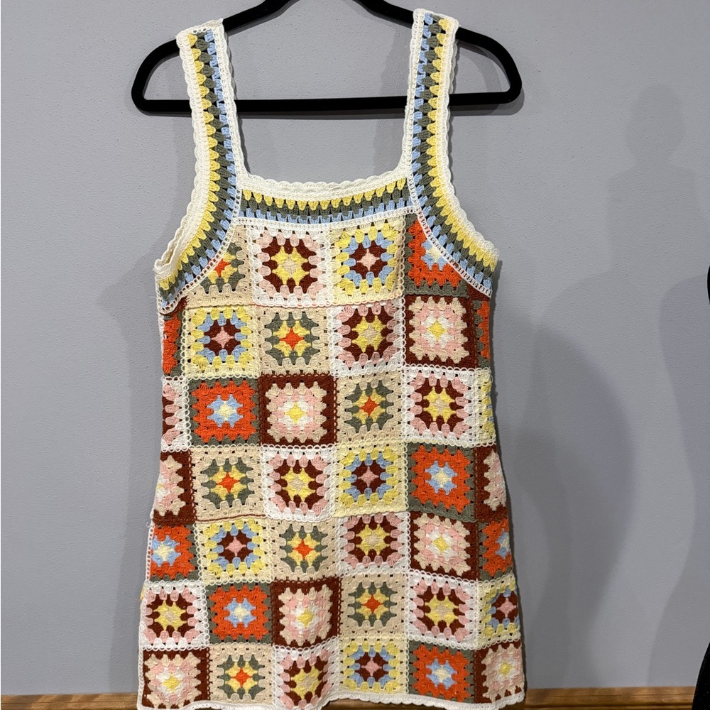 New In Ragstock Crochet Mini Dress - Colorful Granny Square Patchwork Size: S/M - Picture 8 of 12